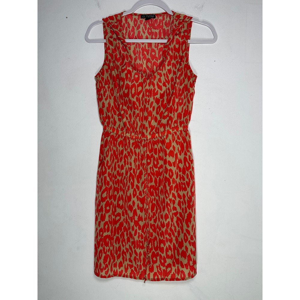 BeBop Womens Red Leopard Print Sleeveless Mini Dress V-Neck Elastic Waist Small
